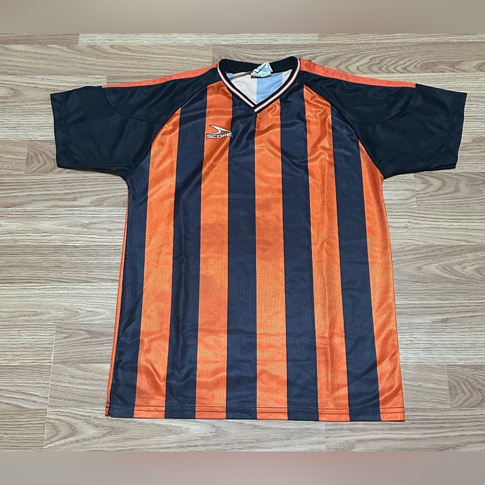 Score Orange & Black Vertical Stripe Soccer Jersey - Size Youth Large